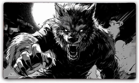 Wolfman TCG Playmat with Carry Bag, 14x24, 3mm Double Stitched Edge, Cloth Top, Neoprene Rubber Base, USA Made, only from Jank Mats!