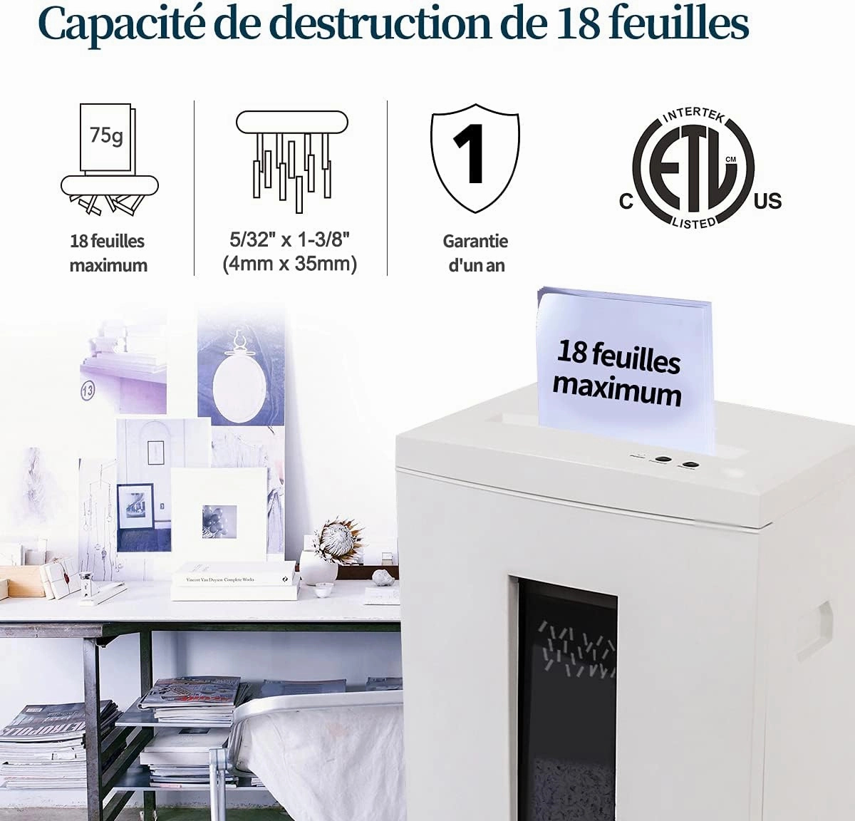 WOLVERINE 18-Sheet Shredders for Home Office Heavy Duty P-4 Security Level Crosscut Paper Shredder Paper/CD/Card Ultra Quiet Paper Shredder for Home with 6 Gallons Pullout Waste Bin SD9113(White ETL)