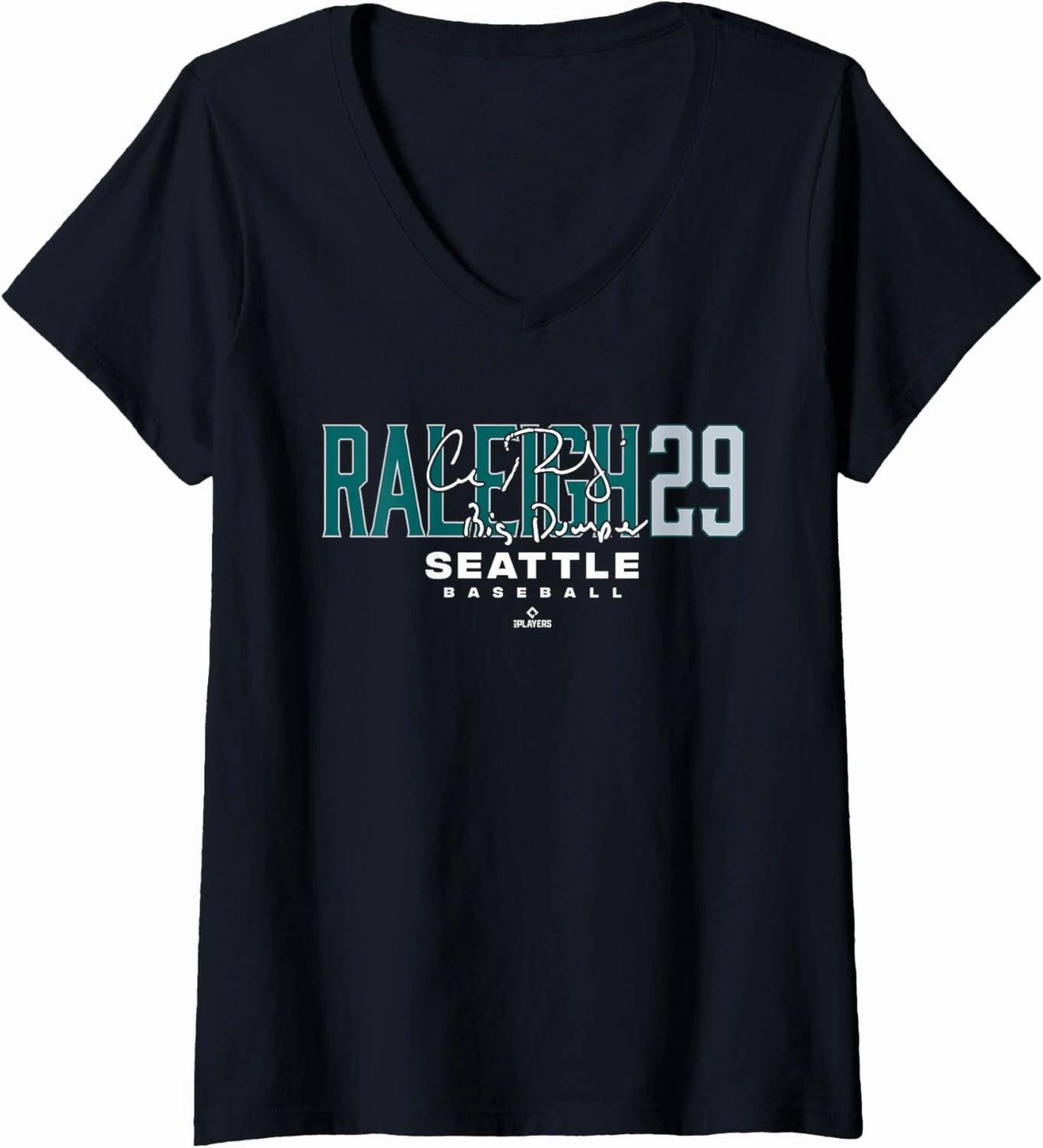 Womens Name Number City Cal Raleigh 29 Seattle Baseball MLBPA V-Neck T-Shirt