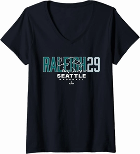 Womens Name Number City Cal Raleigh 29 Seattle Baseball MLBPA V-Neck T-Shirt