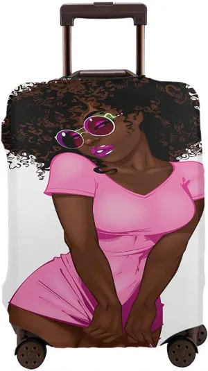 Wondertify African American Pinup Girl Travel Suitcase Protector Black Woman With Sun Glasses Washable Elastic Luggage Cover With Concealed Zipper Fits 18-21 Inch