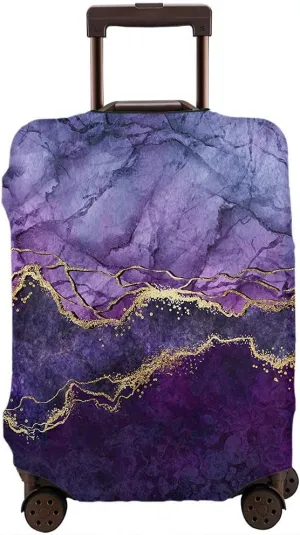 Wondertify Digital Marbled Surface Travel Suitcase Protector Marbling Stone Texture Violet Blue Purple Marble Golden Veins Washable Elastic Luggage Cover With Concealed Zipper Fits 18-21 Inch