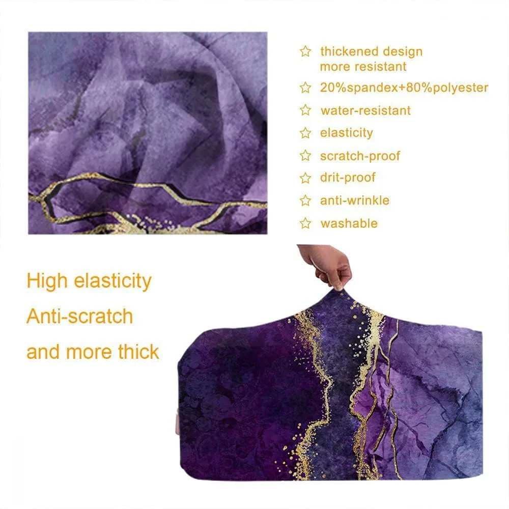 Wondertify Digital Marbled Surface Travel Suitcase Protector Marbling Stone Texture Violet Blue Purple Marble Golden Veins Washable Elastic Luggage Cover With Concealed Zipper Fits 18-21 Inch