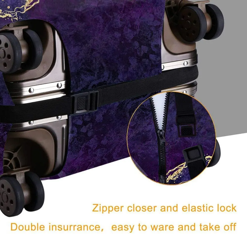 Wondertify Digital Marbled Surface Travel Suitcase Protector Marbling Stone Texture Violet Blue Purple Marble Golden Veins Washable Elastic Luggage Cover With Concealed Zipper Fits 18-21 Inch