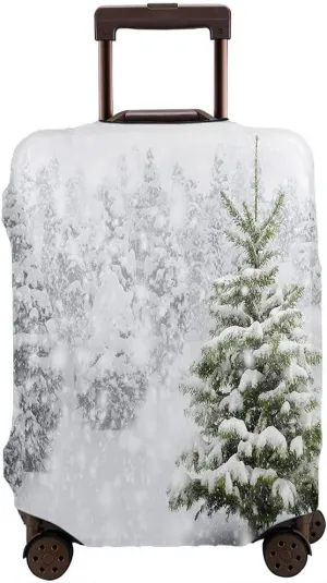 Wondertify Fir Tree Travel Suitcase Protector Thick Snow Evergreen Fir Pine Conifer Washable Elastic Luggage Cover With Concealed Zipper Fits 18-21 Inch White