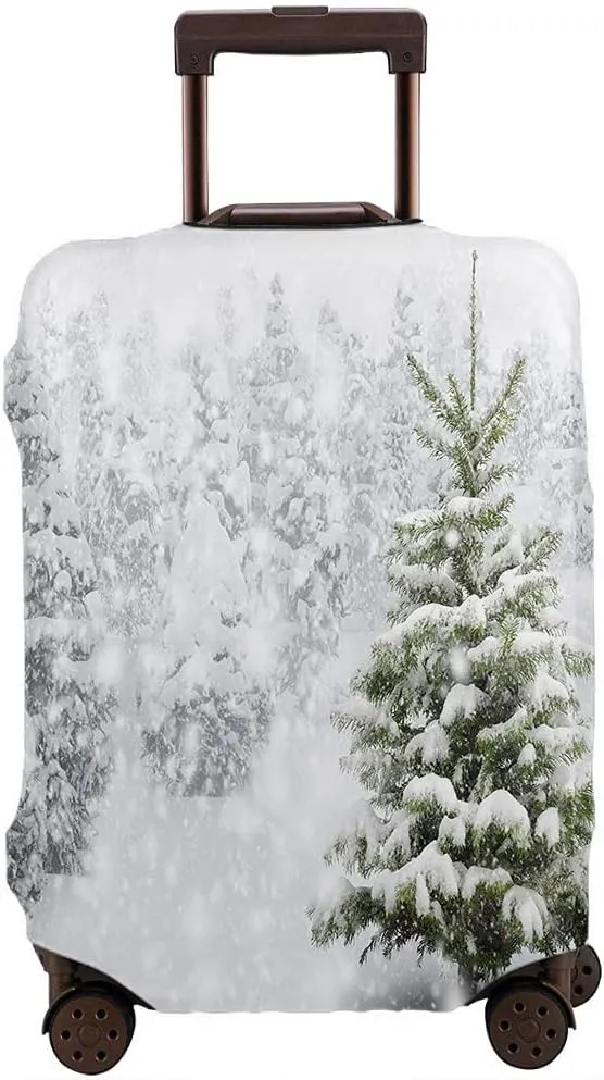 Wondertify Fir Tree Travel Suitcase Protector Thick Snow Evergreen Fir Pine Conifer Washable Elastic Luggage Cover With Concealed Zipper Fits 18-21 Inch White