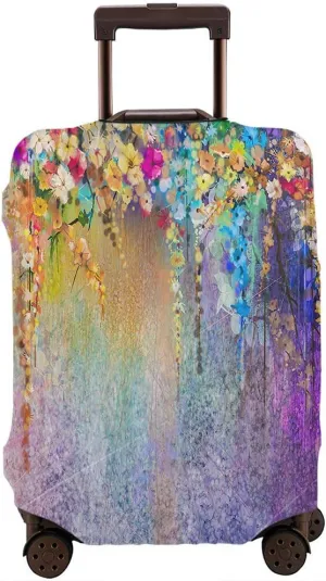 Wondertify Floral Suitcase Cover Flowers Travel Elastic Protective Washable Suitcase Protector Fits 25 To 28 Inch White Yellow Red Blue Green Purple