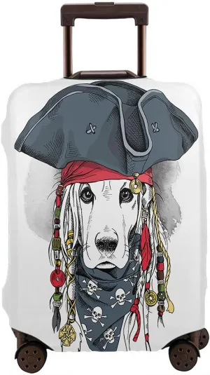 WONDERTIFY Pirate Captain Dog Travel Suitcase Protector Cute Cocker Spaniel Dog Hat Bandana Dreadlocks Washable Elastic Luggage Cover With Concealed Zipper Fits 18-21 Inch
