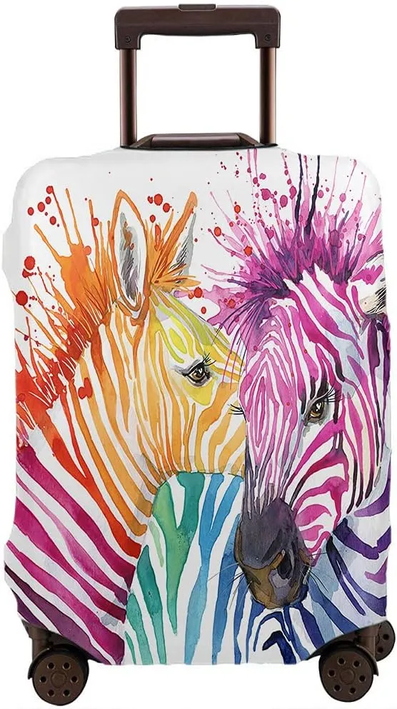 WONDERTIFY Zebra Travel Suitcase Protector Watercolor African Nature Rainbow Stripe Wild Animals Exotic Wildlife Elastic Washable Luggage Cover With Concealed Zipper Fits 29-32 Inch