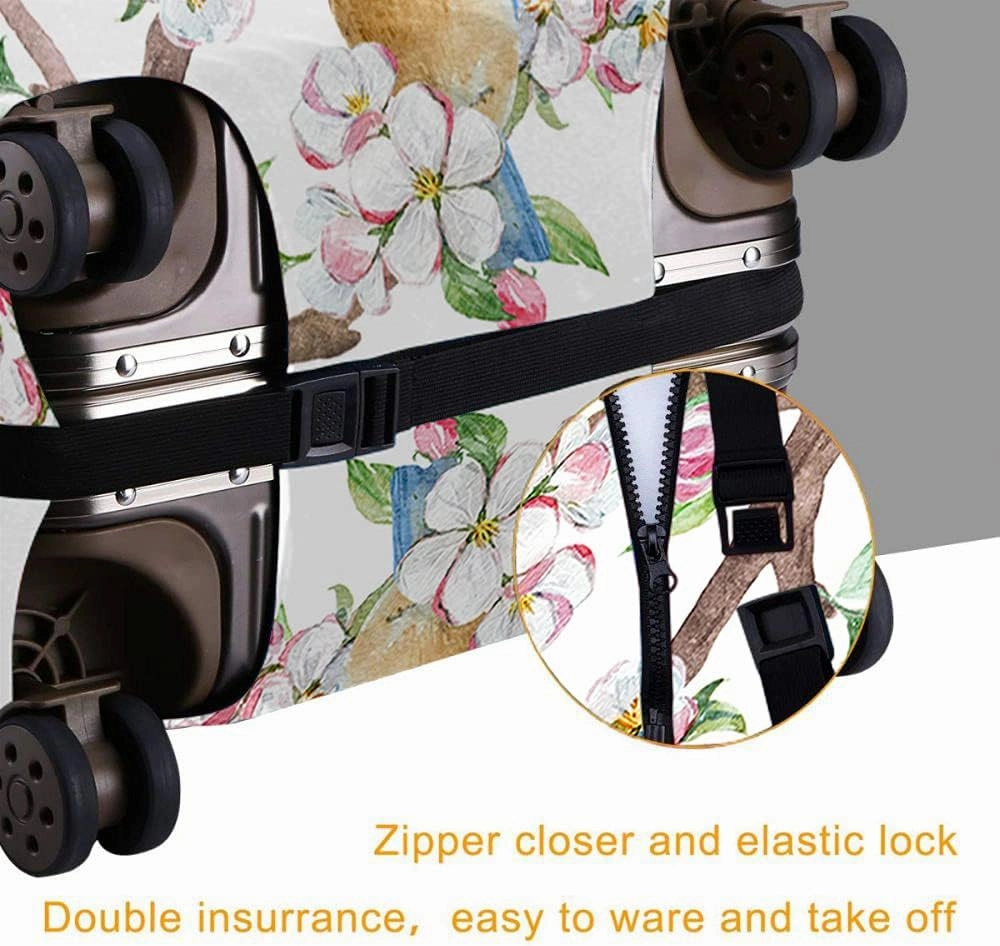 WONDERTIFY Apple Tree Flowers Suitcase Cover Two Birds Watercolor Spring Blossom Tree Travel Elastic Protective Washable Suitcase Protector Green Pink Fits 25 To 28 Inch