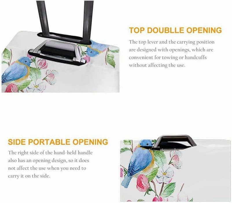 WONDERTIFY Apple Tree Flowers Suitcase Cover Two Birds Watercolor Spring Blossom Tree Travel Elastic Protective Washable Suitcase Protector Green Pink Fits 25 To 28 Inch