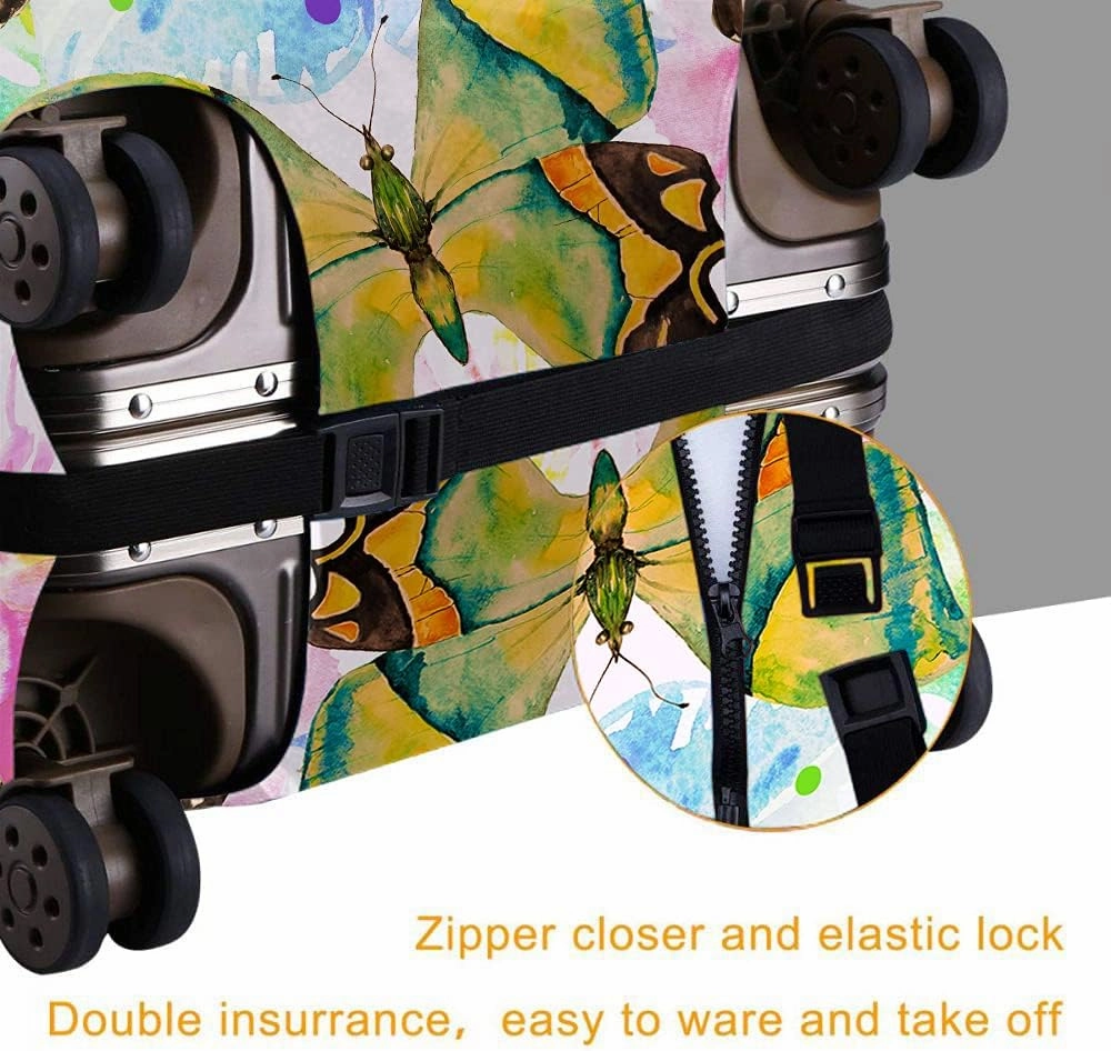 Wondertify Butterfly Travel Suitcase Protector Romance Floral Blossom Washable Elastic Luggage Cover With Concealed Zipper Fits 18-21 Inch Green Purple Blue Orange Yellow