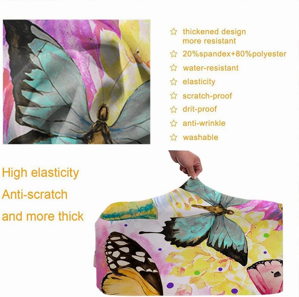 Wondertify Butterfly Travel Suitcase Protector Romance Floral Blossom Washable Elastic Luggage Cover With Concealed Zipper Fits 18-21 Inch Green Purple Blue Orange Yellow