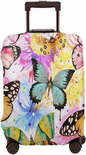 Wondertify Butterfly Travel Suitcase Protector Romance Floral Blossom Washable Elastic Luggage Cover With Concealed Zipper Fits 18-21 Inch Green Purple Blue Orange Yellow