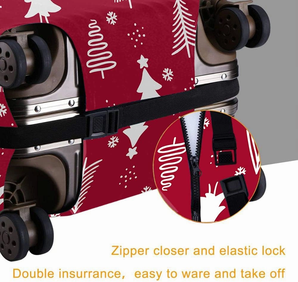 Wondertify Christmas Tree Travel Suitcase Protector Winter Trees Washable Elastic Luggage Cover With Concealed Zipper Fits 18-21 Inch Red