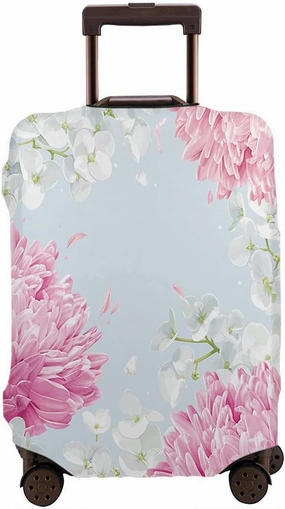 Wondertify Chrysanthemums Apple Blossom Travel Suitcase Protector Watercolor Flower Washable Elastic Luggage Cover With Concealed Zipper Fits 18-21 Inch
