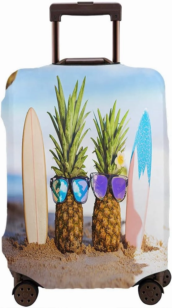 Wondertify Couple Pineapples Suitcase Cover Surfers On The Beach Family Holiday Travel Elastic Protective Washable Suitcase Protector Fits 25 To 28 Inch