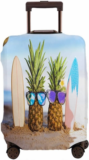 Wondertify Couple Pineapples Suitcase Cover Surfers On The Beach Family Holiday Travel Elastic Protective Washable Suitcase Protector Fits 25 To 28 Inch