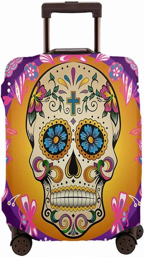 Wondertify Dia De Los Muertos Mexican Skull Travel Suitcase Protector Typical Cool Skull Floral Ornament Washable Elastic Luggage Cover With Concealed Zipper Fits 18-21 Inch