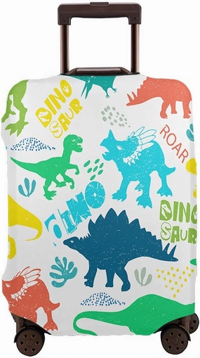 Wondertify Dino Pattern Travel Suitcase Protector Dinosaur Triceratops Elastic Washable Luggage Cover With Concealed Zipper Fits 29-32 Inch
