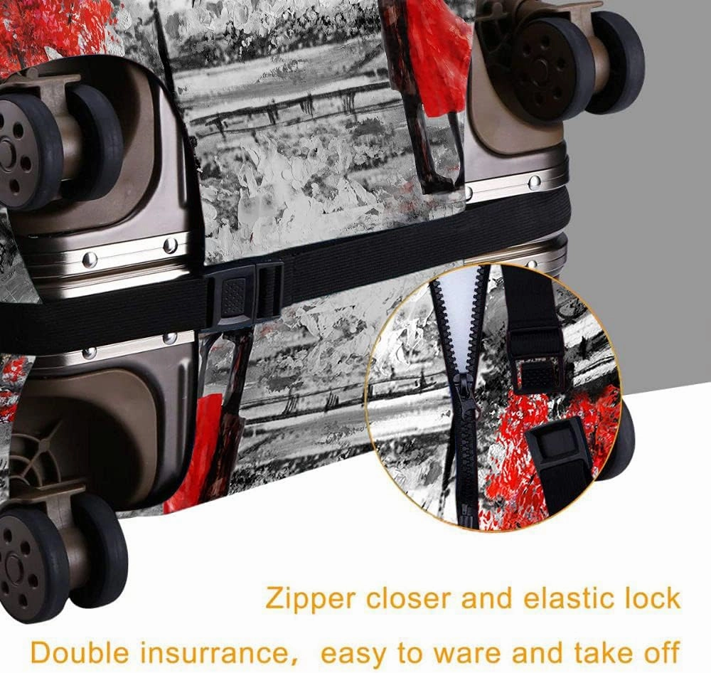 Wondertify Eiffel Tower Suitcase Cover Paris France Couple Umbrella Park Travel Elastic Protective Washable Suitcase Protector Fits 25 To 28 Inch Black White Red