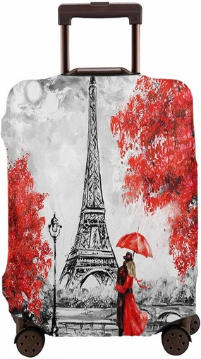 Wondertify Eiffel Tower Suitcase Cover Paris France Couple Umbrella Park Travel Elastic Protective Washable Suitcase Protector Fits 25 To 28 Inch Black White Red