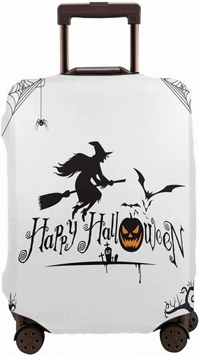 Wondertify Halloween Travel Suitcase Protector Broomstick Witch Bat Washable Elastic Luggage Cover With Concealed Zipper Fits 18-21 Inch Black