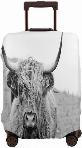 Wondertify Highland Cattle Suitcase Cover Scottish Hairy Bovine Farming Field Travel Elastic Protective Washable Suitcase Protector Fits 25 To 28 Inch