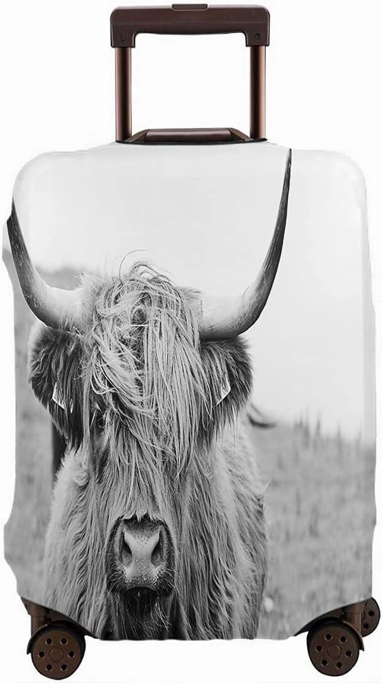 Wondertify Highland Cattle Suitcase Cover Scottish Hairy Bovine Farming Field Travel Elastic Protective Washable Suitcase Protector Fits 25 To 28 Inch