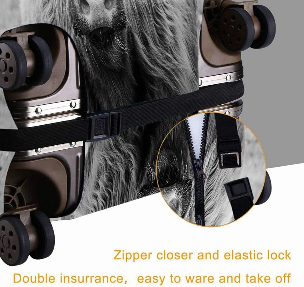 Wondertify Highland Cattle Suitcase Cover Scottish Hairy Bovine Farming Field Travel Elastic Protective Washable Suitcase Protector Fits 25 To 28 Inch