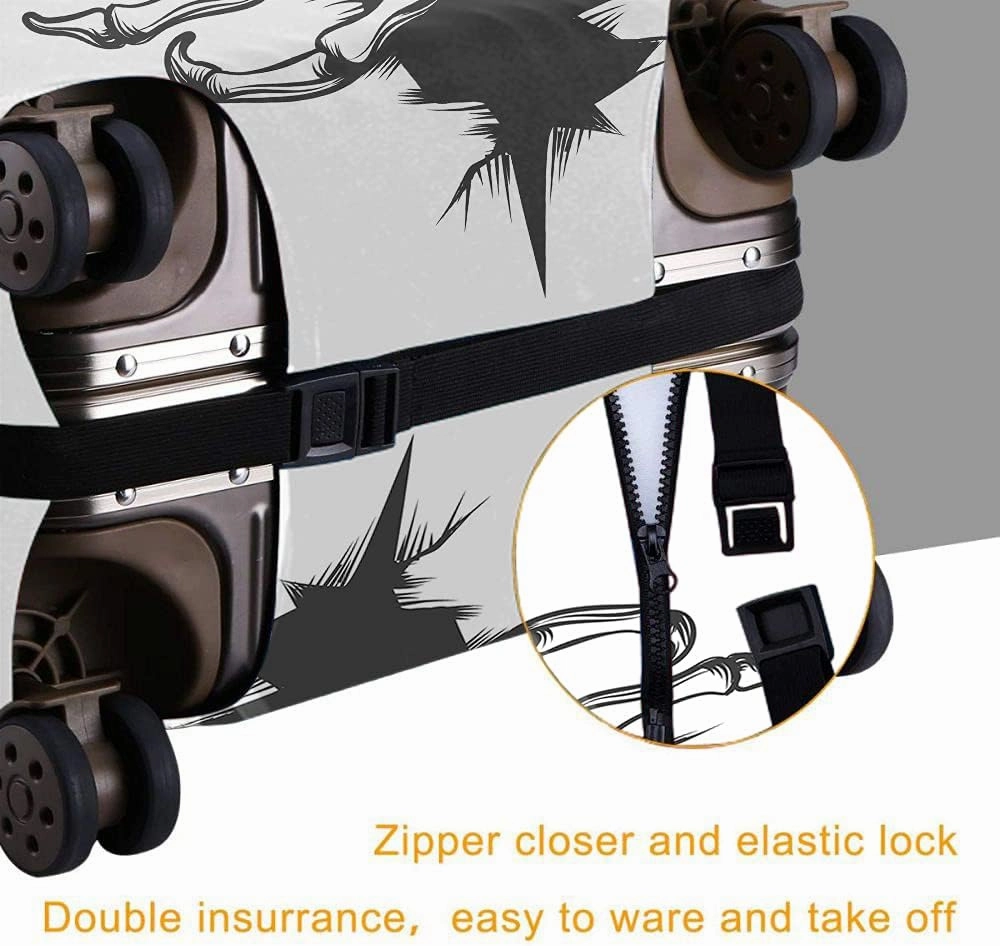WONDERTIFY Human Skull Travel Suitcase Protector Skeleton Peeping Hole Crack Wall Halloween Tattoo Style Washable Elastic Luggage Cover With Concealed Zipper Black White Fits 18-21 Inch