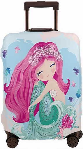 Wondertify Mermaid Travel Suitcase Protector Little Cute Fantasy Fish Girl Fishes Seashells Washable Elastic Luggage Cover With Concealed Zipper Fits 18-21 Inch