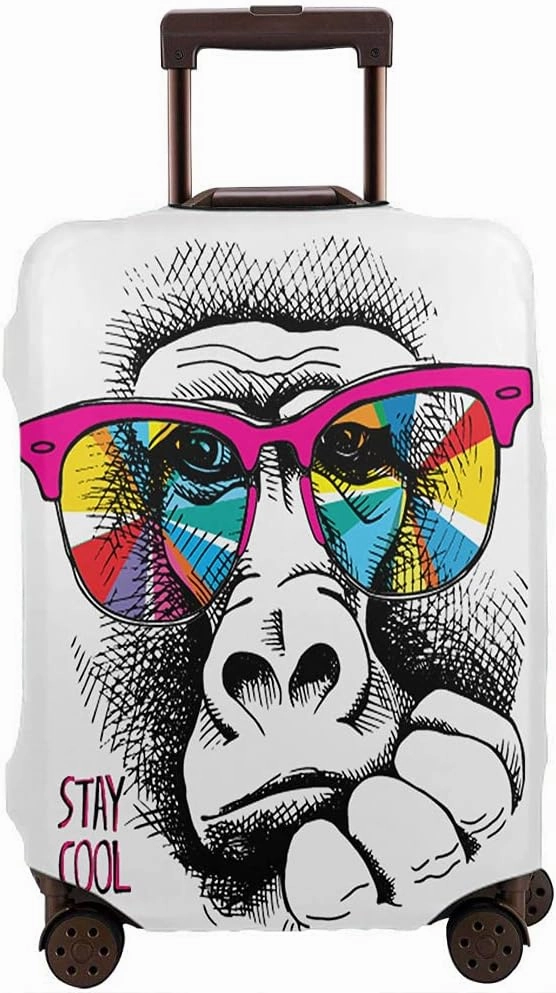 Wondertify Monkey Suitcase Cover Rainbow Glasses Stay Cool Travel Elastic Protective Washable Suitcase Protector Fits 25 To 28 Inch