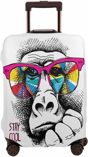 Wondertify Monkey Suitcase Cover Rainbow Glasses Stay Cool Travel Elastic Protective Washable Suitcase Protector Fits 25 To 28 Inch