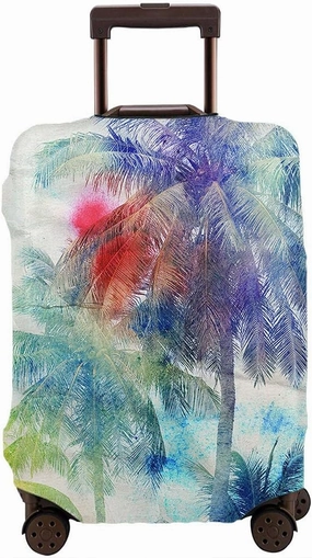 WONDERTIFY Palm Trees Luggage Cover Watercolor Stains Tropical Paradise Washable Suitcase Protector Anti-Scratch Suitcase Cover Sepia Purple Fits 22-24 Inch