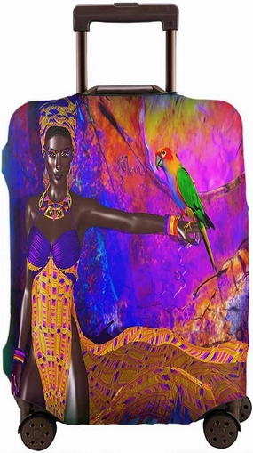 Wondertify Parrot African Woman Suitcase Cover Exotic Travel Elastic Protective Washable Suitcase Protector Fits 25 To 28 Inch Explosion Colors