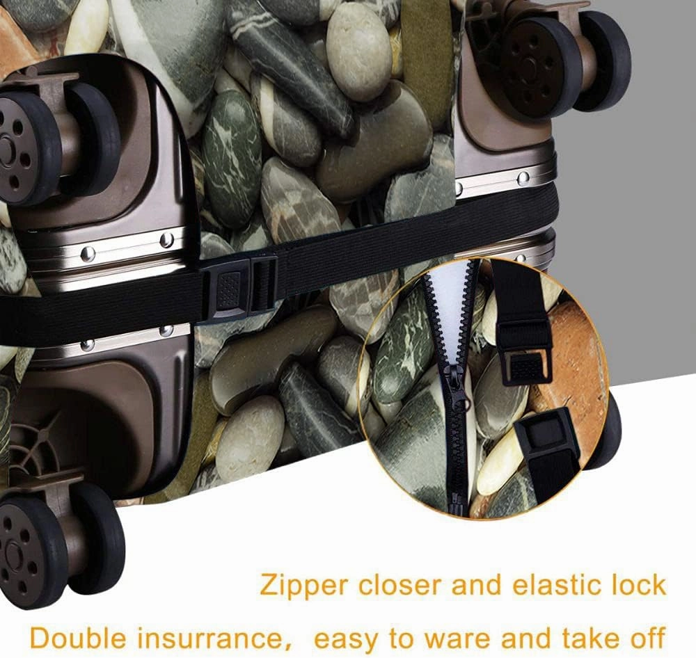 WONDERTIFY Sea Pebble Travel Suitcase Protector Stones Beach Rocks Gravel Elastic Washable Luggage Cover With Concealed Zipper Fits 29-32 Inch