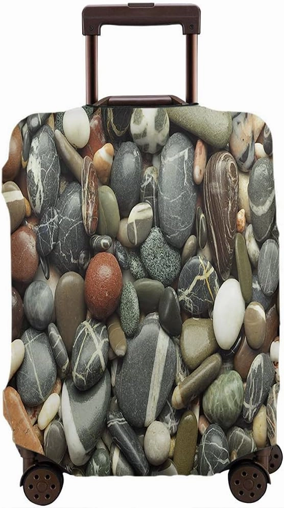WONDERTIFY Sea Pebble Travel Suitcase Protector Stones Beach Rocks Gravel Elastic Washable Luggage Cover With Concealed Zipper Fits 29-32 Inch