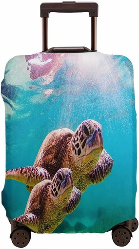 Wondertify Sea Turtle Travel Suitcase Protector Swimming Warm Waters Pacific Ocean Hawaii. Green Washable Elastic Luggage Cover With Concealed Zipper Fits 18-21 Inch