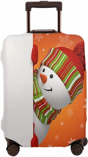 Wondertify Snowman Travel Suitcase Protector Christmas Snowflake Washable Elastic Luggage Cover With Concealed Zipper Fits 18-21 Inch Red White