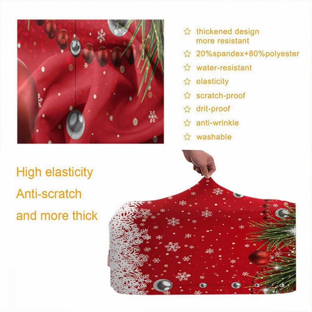 Wondertify Spruce Twigs Red Baubles Travel Suitcase Protector Falling Snowflake Snow Stars Washable Elastic Luggage Cover With Concealed Zipper Fits 18-21 Inch Red White