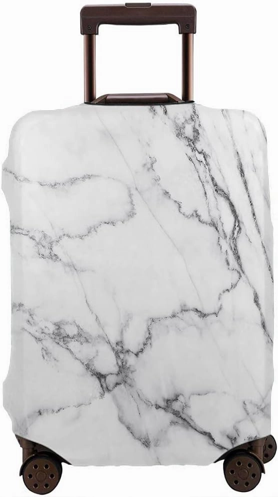 Wondertify White Marble Suitcase Cover Luxury Smooth Soft Monochrome Wave Travel Elastic Protective Washable Suitcase Protector Fits 25 To 28 Inch Black Gray Shade