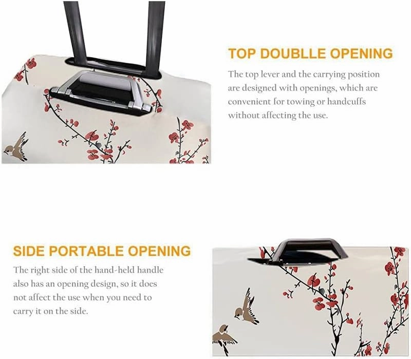 Wondertify Winter Birds Cherry Blossom Suitcase Cover Sparrow Japanese Flower Travel Elastic Protective Washable Suitcase Protector Fits 25 To 28 Inch Pink