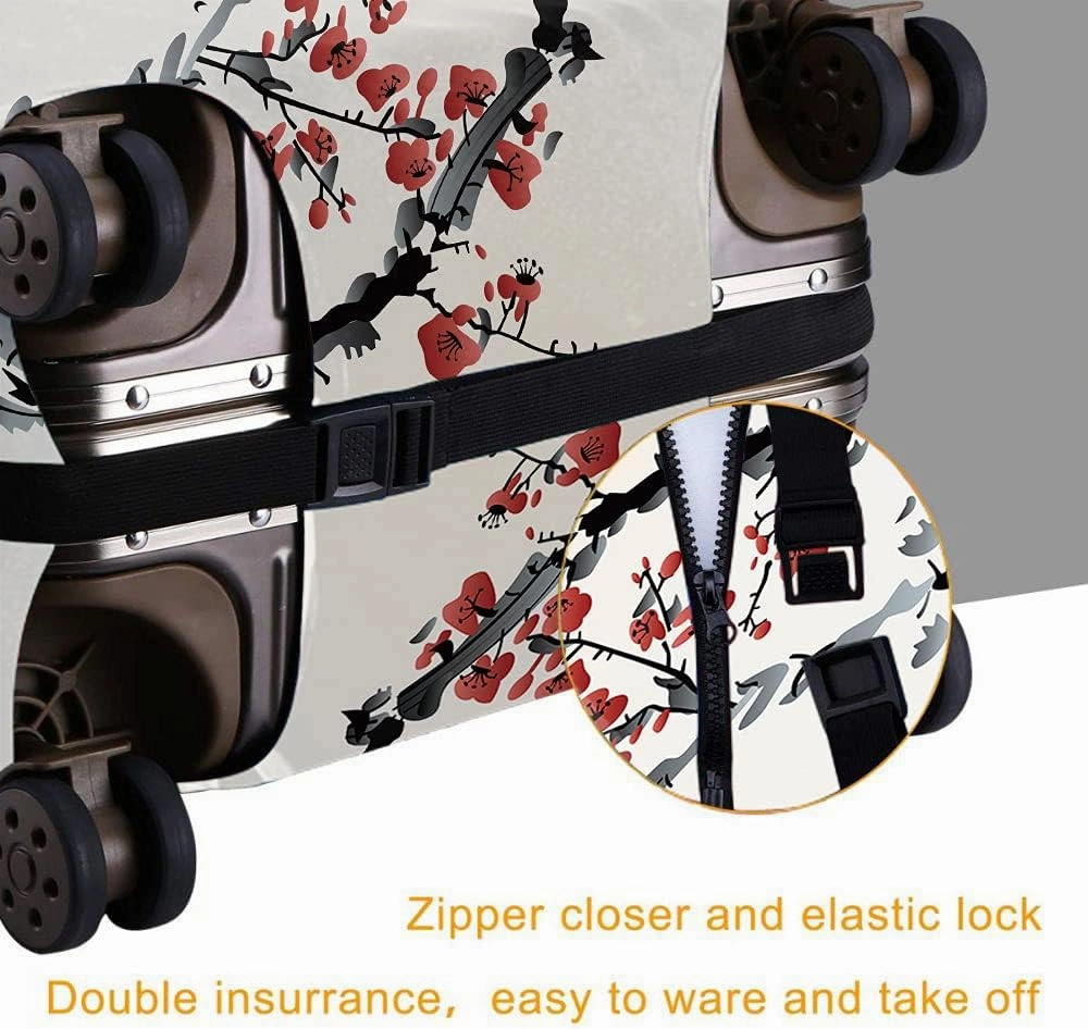 Wondertify Winter Birds Cherry Blossom Suitcase Cover Sparrow Japanese Flower Travel Elastic Protective Washable Suitcase Protector Fits 25 To 28 Inch Pink