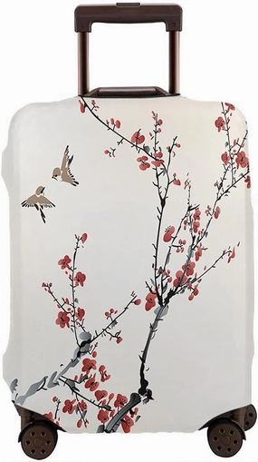 Wondertify Winter Birds Cherry Blossom Suitcase Cover Sparrow Japanese Flower Travel Elastic Protective Washable Suitcase Protector Fits 25 To 28 Inch Pink