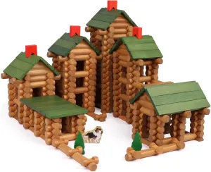 Wondertoys 530 Pcs Wooden Logs Set Ages 3 , Classic Building Log Toys for Kids, Creative Construction Engineering Educational Gifts