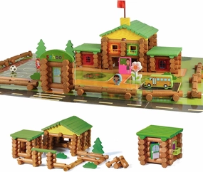 Wondertoys 269 Pieces Real Wood Logs Set Ages 3 , Classic Building Log Gift Set for Boys/Girls– Creative Construction Engineering - Top Blocks Game Kit - Preschool Education Toy