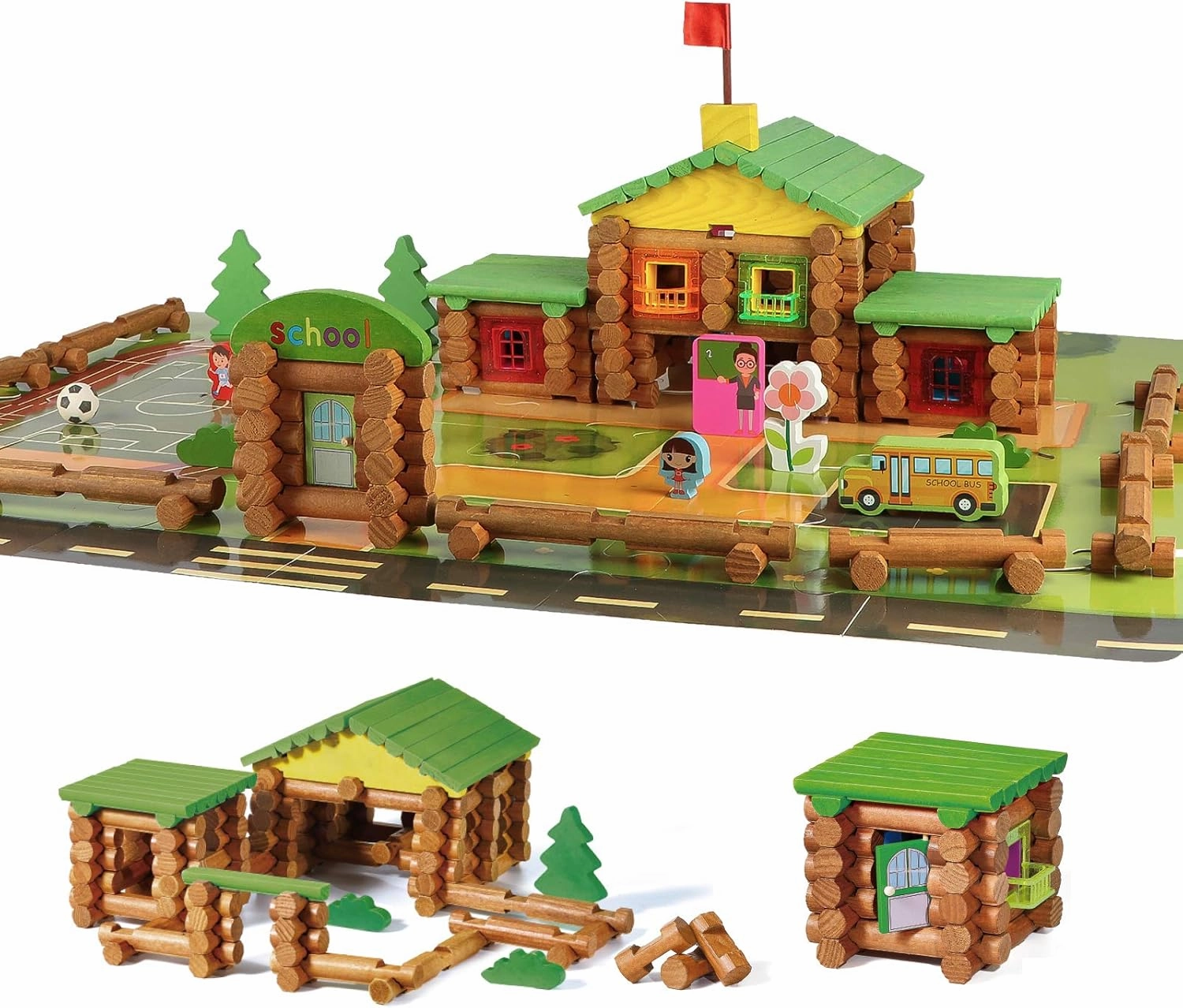 Wondertoys 269 Pieces Real Wood Logs Set Ages 3 , Classic Building Log Gift Set for Boys/Girls– Creative Construction Engineering - Top Blocks Game Kit - Preschool Education Toy