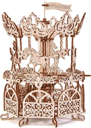 Wood Trick Wooden Carousel Horse Toy, Merry-Go-Round Model - 3D Wooden Puzzle for Adults and Kids