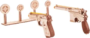Wood Trick Wooden Toy Guns Set with Targets Shooting Range, Pistol Toy Guns for Kids Set - 3D Wooden Puzzle for Adults and Teens